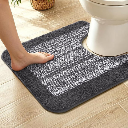 Toilet Rugs U-Shaped 24x19, Non-Slip Plush Shaggy Quick Dry Bathroom Contour Rugs, Extra Soft Absorbent Chenille Washable Bath Mat for Toilet Base, Dark Grey