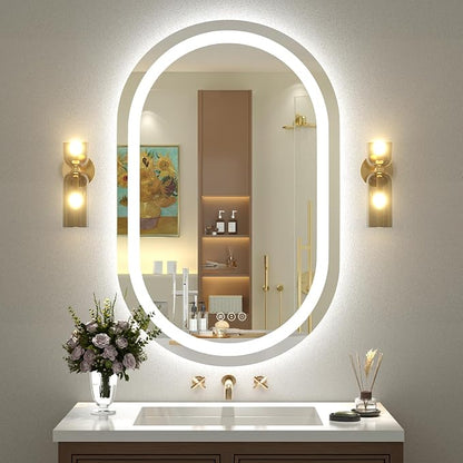 OKPAL 40x30 Oval Lighted Mirror, LED Bathroom Mirror with Lights, Lighted Vanity Bathroom Mirror, Anti-Fog, Shatter-Proof, Dimmable, Memory, 3 Colors (Front Lights + Backlit)