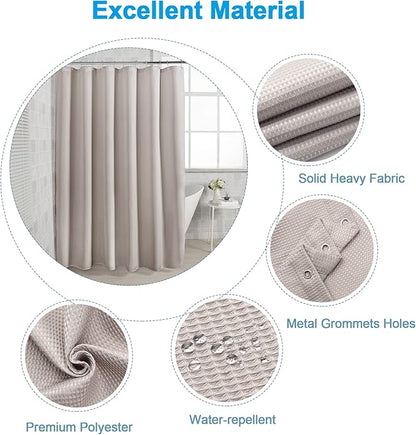 AmazerBath Waffle Shower Curtain Khaki, Stall Shower Curtain Tan, Hotel Quality Fabric Bathroom Shower Curtains, Heavy Duty 240GSM, 36 x 72 Inches