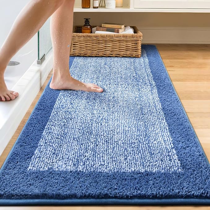 80x24 Large Bathroom Rugs Washable Non Slip, Bath Mat for Bathroom Floor Tub, Soft Absorbent Quick Dry Mats for Shower, Bathtub,Home Decor(Blue)