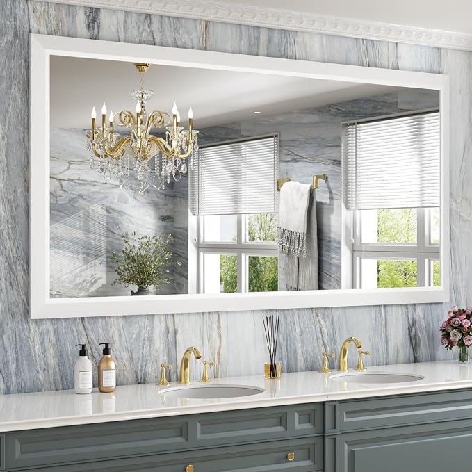Bathroom Mirror for Wall, 72x36 Inch (White) | HD Reflection, Tempered Glass, Thick Metal Framed Rectangle Mirrors for Over Sink, Vanity, Bedroom, Living Room, Entryway