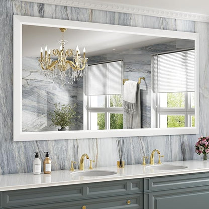 Bathroom Mirror for Wall, 72x36 Inch (White) | HD Reflection, Tempered Glass, Thick Metal Framed Rectangle Mirrors for Over Sink, Vanity, Bedroom, Living Room, Entryway
