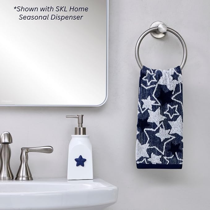 SKL Home Seasonal Stars Hand Towel Set-2pc, 100% Cotton Jacquard, Navy | Fun for Memorial Day, 4th of July, Labor Day & all patriotic holidays. For use in the bathroom, kitchen or bar.