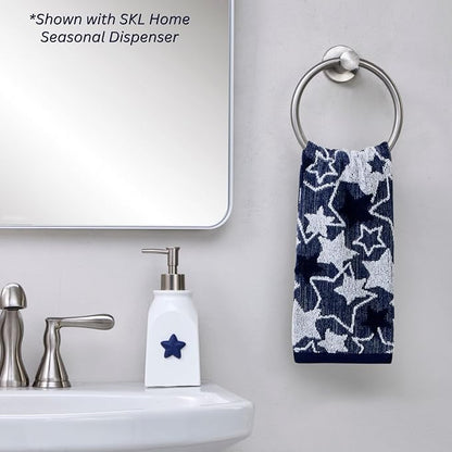 SKL Home Seasonal Stars Hand Towel Set-2pc, 100% Cotton Jacquard, Navy | Fun for Memorial Day, 4th of July, Labor Day & all patriotic holidays. For use in the bathroom, kitchen or bar.