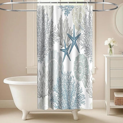 Cute Luxury Ocean Shower Curtain Kids Seashell Modern Nautical Tropical | Summer Shower Curtains for Bathroom, Waterproof Bath Curtain with Hooks Machine Washable Bathtub Curtains 36x72 Inch Blue