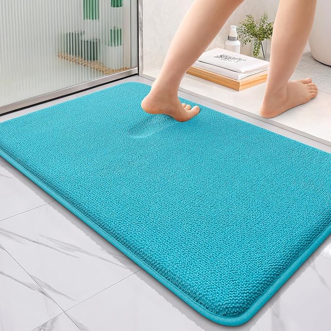 OLANLY Thick Memory Foam Bathroom Rugs 36x24, Absorbent Bath Mat, Aqua Sky | Soft Quick Dry Bath Rugs, Non-Slip, Machine Washable Carpet for Bathroom Floor, Tub and Shower, Home Decor Accessories