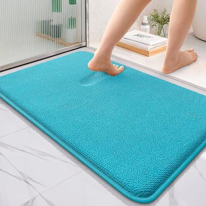 OLANLY Thick Memory Foam Bathroom Rugs 36x24, Absorbent Bath Mat, Aqua Sky | Soft Quick Dry Bath Rugs, Non-Slip, Machine Washable Carpet for Bathroom Floor, Tub and Shower, Home Decor Accessories