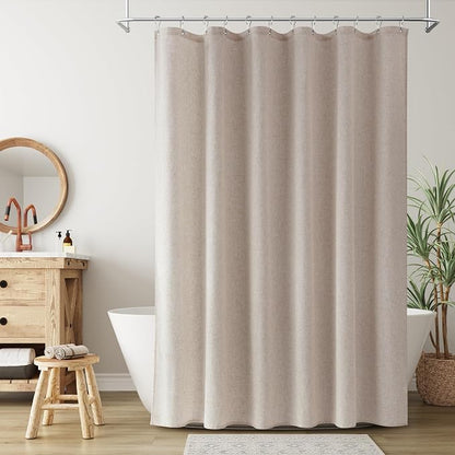 Extra Long Linen Shower Curtain for Bathroom 84 Inch Long Taupe Burlywood | Weighted Tall XL Bath Curtain with Hooks, Water Repellent, Neutral Boho Farmhouse, Simple Luxury Shower Decor, 1 Panel, 72x84