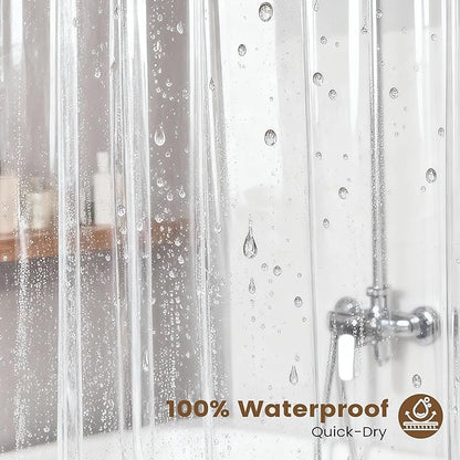 BTTN 3 in 1 Shower Curtain Set, Cream Linen Textured Fabric Shower Curtain and Clear Liner Set with Plastic Hook, Modern Hotel Luxury Weighted Waterproof Shower Curtain for Bathroom, Beige, 72x72