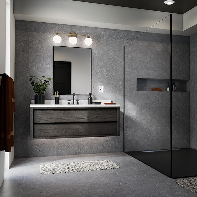 Kichler Benno 3-Light Vanity, Modern Light with Opal Glass in Champagne Bronze, for Bathroom or Powder Room (8.75" x 24.5"), 55172CPZ