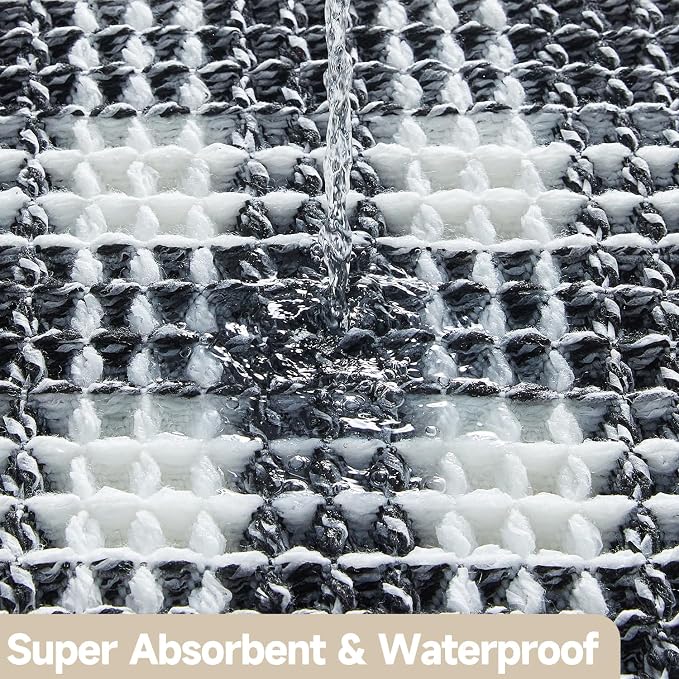 TYUU Waffle Bath Mat, Checkered Bathroom Rugs Non Slip, 48x24 Black & White | Super Absorbent Quick Dry Bath Rug, Non-Slip Backing, Soft Waffle Washable Farmhouse Bathroom Mats, Tub, Shower & Home Decor