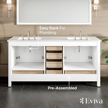 Eviva Aberdeen 72 in. White Double Sink Bath Vanity with Carrara Quartz Top and Undermount Porcelain Sinks