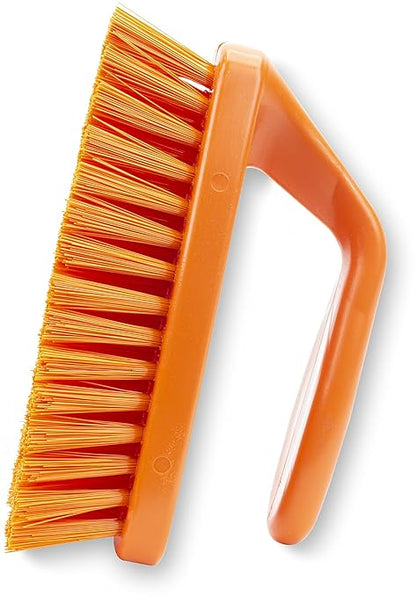 SPARTA Scrub Brush with Iron Shaped Handle and Stiff Bristles, Heavy Duty Scrubber Brush for Kitchen, Bathroom, Shower, Tile, Sink, Carpet and Bakepans, Polypropylene, 6 Inches, Orange