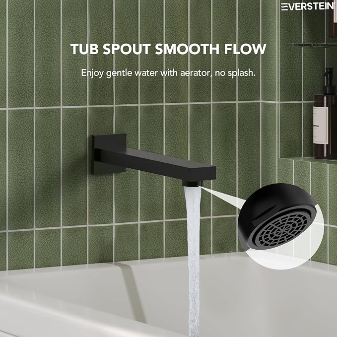 Shower Tub Faucet Set, 10" Bathroom Rainfall Shower Head Fixtures Combo with Handheld Spray and Tub Spout, Matte Black (Valve Included)
