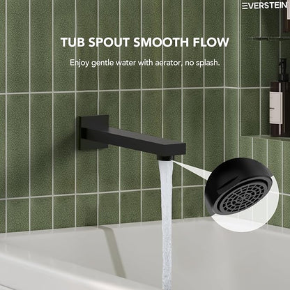 Shower Tub Faucet Set, 10" Bathroom Rainfall Shower Head Fixtures Combo with Handheld Spray and Tub Spout, Matte Black (Valve Included)
