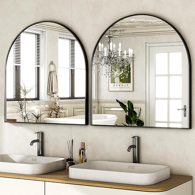 HARRITPURE 26"x28" Arched Bathroom Mirror Wall Mounted Black Arch Mirror | Vanity Aluminum Alloy Frame Arch Wall Mirror for Living Room, Bedroom, Entryway