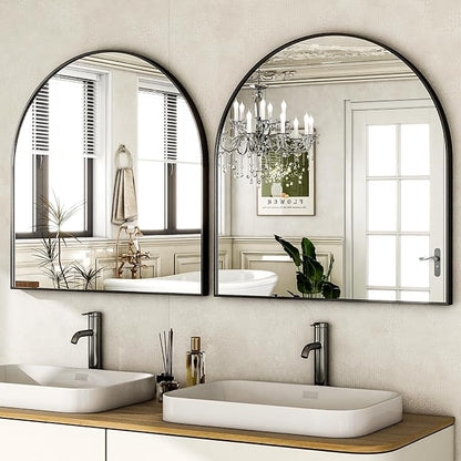 HARRITPURE 26"x28" Arched Bathroom Mirror Wall Mounted Black Arch Mirror | Vanity Aluminum Alloy Frame Arch Wall Mirror for Living Room, Bedroom, Entryway
