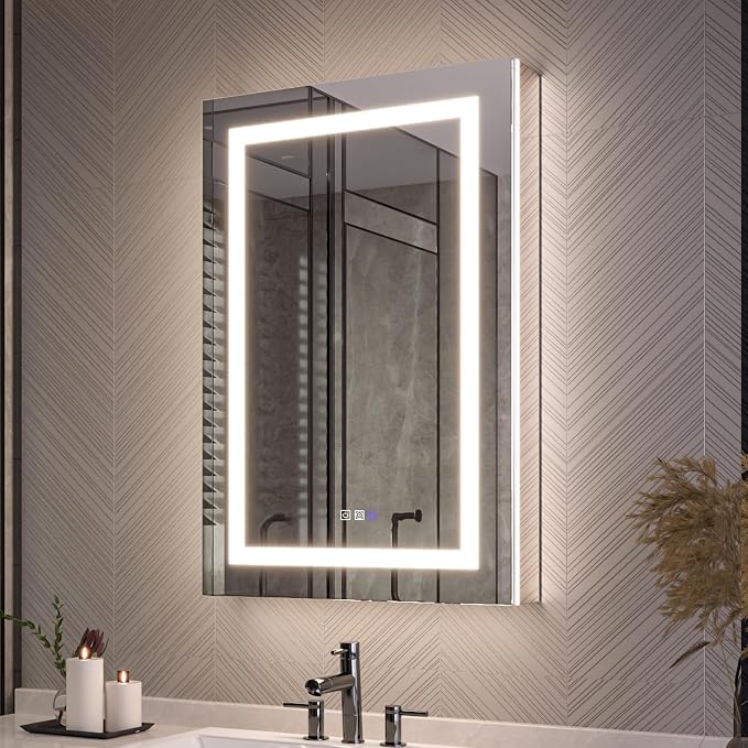Recessed Medicine Cabinet with Lights, 24x36 Lighted Medicine Cabinet with Mirror, 5XMagnifier, GFCI Outlet, Soft-closed, Front&Backlit, Anti-Fog, Dimmable&Tunable, Sensor Lights, Right-handed door