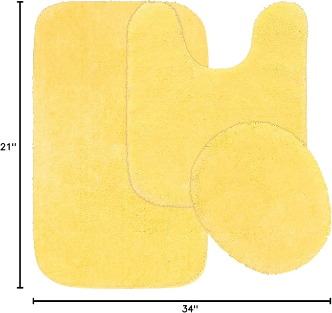 Garland Rug Traditional Nylon Washable Rubber Ducky Yellow 3 Piece Set - Lid, Contour, Bath Rug - Soft, Absorbent, and Stylish for Your Bathroom