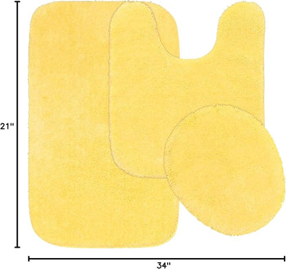 Garland Rug Traditional Nylon Washable Rubber Ducky Yellow 3 Piece Set - Lid, Contour, Bath Rug - Soft, Absorbent, and Stylish for Your Bathroom