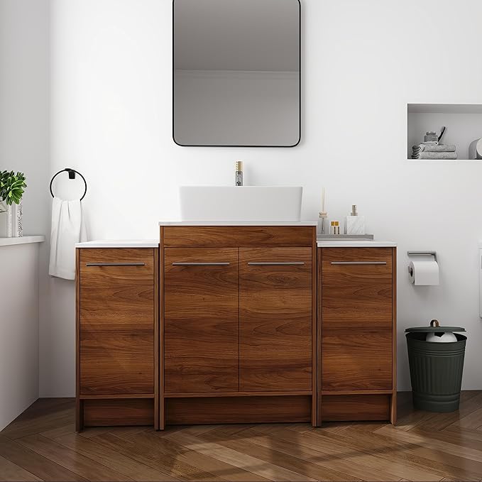 48" Bathroom Vanity with Sink, 48 Inch Freestanding Bathroom Vanity, Single Sink Bathroom Vanity Combo, Modern Bathroom Vanity, Brown Floor Standing Cabinet Set (BRE110, 48 * 18)