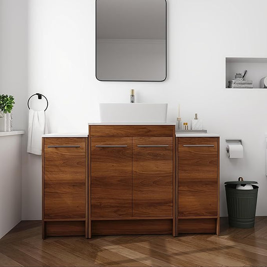 48" Bathroom Vanity with Sink, 48 Inch Freestanding Bathroom Vanity, Single Sink Bathroom Vanity Combo, Modern Bathroom Vanity, Brown Floor Standing Cabinet Set (BRE110, 48 * 18)