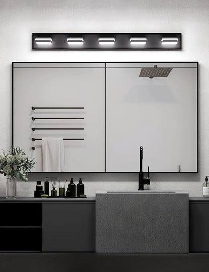 VOLISUN Modern 5-Light, 40-Inch Black Bathroom Vanity Light Fixtures Over Mirror, 5CCT Dimmable, Energy Efficient, ETL Certificated