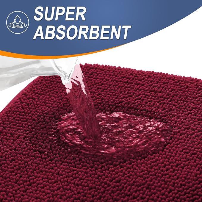OLANLY Memory Foam Small Bathroom Rugs 24x16, Absorbent Bath Mat, Burgundy | Soft Quick Dry Bath Rugs, Non-Slip Carpet, Machine Washable Mat for Bathroom Floor, Tub and Shower, Home Decor Accessories