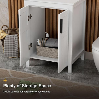 UEV 24" Bathroom Vanity with Sink Combo,Modern Freestanding Sink Cabinet,Stylish Bathroom Vanity Cabinet,Grooved Double Doors,Metal Handles (032WH New)