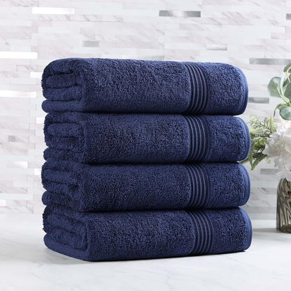 SUPERIOR Egyptian Cotton Bath Towel Set, Towels for Home Bathroom, Master, Guest Bath, Decor Essentials, Quick Dry, Absorbent, Large Body Towels, Spa, Hotel, Resort, Adult, Kids, Set of 4, Navy Blue