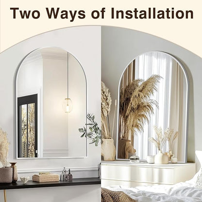 FICTOR 26" x 38" Arched Bathroom Vanity Mirror for Over Sink, Silver | Anti-Rust Metal Framed, HD Tempered Shatter-Proof Glass, Modern Wall Mirror for Entryway, Living Room, Bedroom