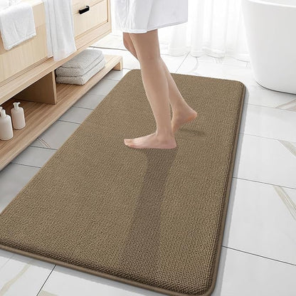 OLANLY Memory Foam Bathroom Runner Rug 47x20, Absorbent Long Bath Mat, Tan | Soft Quick Dry Bath Rugs, Non-Slip Carpet, Machine Washable Mat for Bathroom Floor, Tub and Shower, Home Decor Accessories