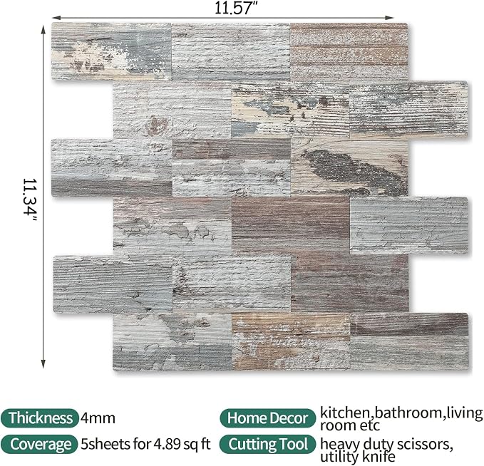 2026 New Upgrade Peel and Stick Backsplash Tile, Peel and Stick 11.34" X 11.57" Wall Tile for Kitchen, Bathroom, Fireplace, Laundry (Nature Light, 1 Pack)