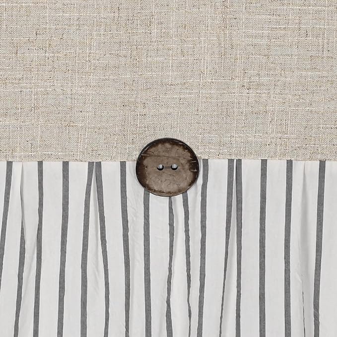 DOSLY Ides Farmhouse Shower Curtain, Beige and Gray Stripe, Button Curtain, Linen and Cotton Woven Fabric, Rustic Charm Country Chic Style, 72x78 in