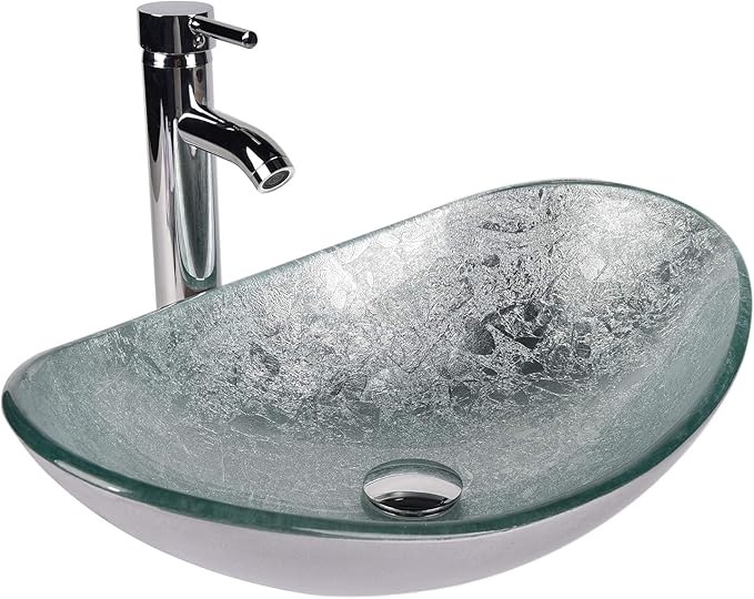 28-Inch Black Floating Bathroom Vanity with 1-Door and 1-Drawer, Modern Wall Mounted Cabinet with Silver Boat Glass Vessel Sink