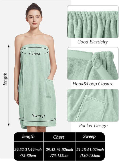 Women'S Soft Wrap Towel Full Length，Bath Robe After Shower Female Plush Long，Spa Bathrobes Lightweight With Pockets