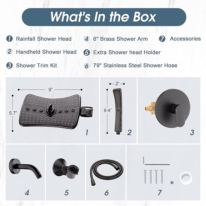 BRIGHT SHOWERS Dual Shower Head System with Handheld and Rainfall Shower, Shower Faucet Set with Valve and Trim Kit, Includes 79-Inch Stainless Steel Hose, Oil-Rubbed Bronze
