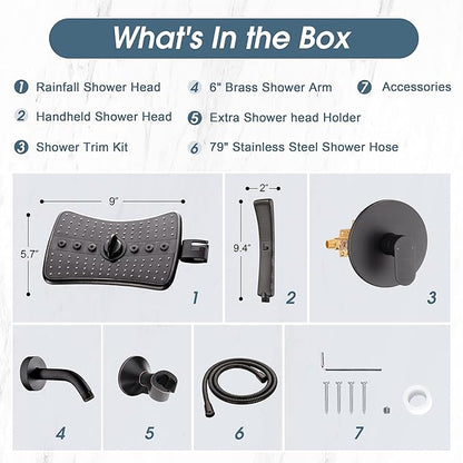 BRIGHT SHOWERS Dual Shower Head System with Handheld and Rainfall Shower, Shower Faucet Set with Valve and Trim Kit, Includes 79-Inch Stainless Steel Hose, Oil-Rubbed Bronze