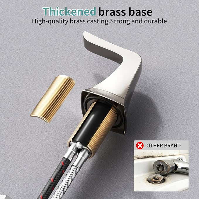 SR SUN RISE Bathroom Sink Faucet 8 in, 3 Hole, NSF Certified,Brushed Nickel | Come with Pop-up Drain Assembly, 2 Handles, 2 Water Supply Lines, Widespread Sink Faucet for Vanity, RV, and Bathroom