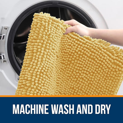 OLANLY Bathroom Rugs 36x24, Extra Soft Absorbent Chenille Bath Rugs | Yellow, Quick-Drying Rubber Backing, Machine Washable Bath Mat for Bathroom Floor, Tub and Shower, Home Decor Accessories