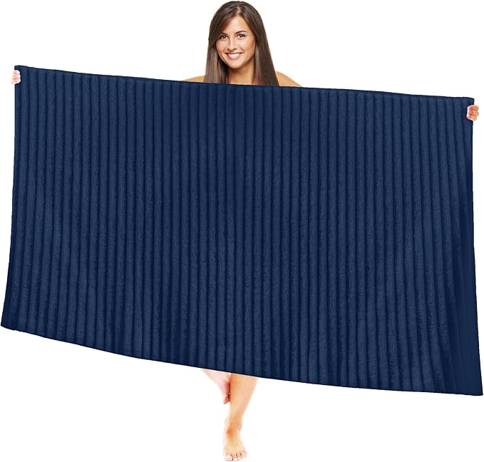 Elegant Comfort 100% Turkish Cotton Corduroy Ribbed Luxury Jumbo Bath Towel Ultra Soft - 35 x 70 Inch - Luxury Spa Premium Hotel Quality Highly Absorbent and Quick Dry Large Bath Towel, Navy
