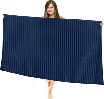 Elegant Comfort 100% Turkish Cotton Corduroy Ribbed Luxury Jumbo Bath Towel Ultra Soft - 35 x 70 Inch - Luxury Spa Premium Hotel Quality Highly Absorbent and Quick Dry Large Bath Towel, Navy