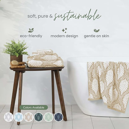 Martex Restore Fern Ogee Bath Towel – Soft, Absorbent, Moisture-Wicking and Quick to Dry – Lightweight for Everyday Use – Comfortable Feel with Convenient Loop for Hanging – 30" x 56" – Sand