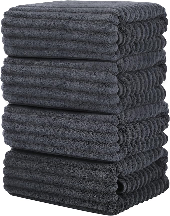 Luxury 4-Piece Quick-Dry Bath Towel Set 27.5X 55 Inches – Ultra Soft Microfiber for Bathroom, Bar, Pool, Gym & Travel – Elegant Twill Design