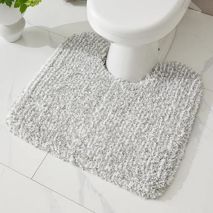ILANGO Grey and White Toilet Rugs U Shaped 22" × 24" Non Slip & Super Absorbent Extra Thick Soft, Washable Bath Mats for Bathroom Floor, Microfiber Plush Shaggy Contour Bath Rugs for Toilet,Dry Quick