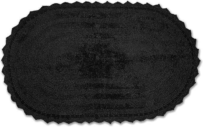 DII Crochet Collection Reversible Bath Mat, Large Oval, 21x34, Black