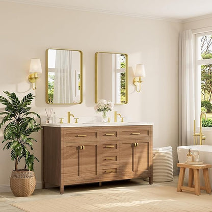 TETOTE Gold Framed Mirror for Bathroom, 22 x 30 Inch Vanity Mirror for Wall, Brushed Brass Rectangle Round Corner Entry Way Golden Frame Mirror 2 Inch Thick Frame(Horizontal/Vertical)