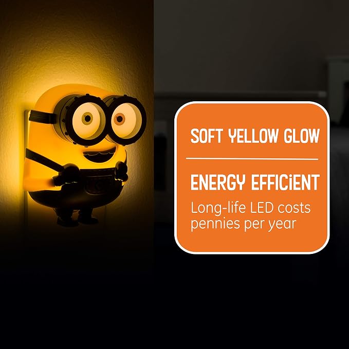 Minions Plug in Night Light with Dusk to Dawn Sensor | Night Light for Kids Room, Bedroom, and Playroom, UL Certified, Energy Efficient
