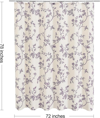 MitoVilla Long Shower Curtain Set 72 x 78, Cotton Floral Cottagecore Spring Shower Curtains for Bathroom, Modern Farmhouse Country Plant Leaves Bathroom Décor