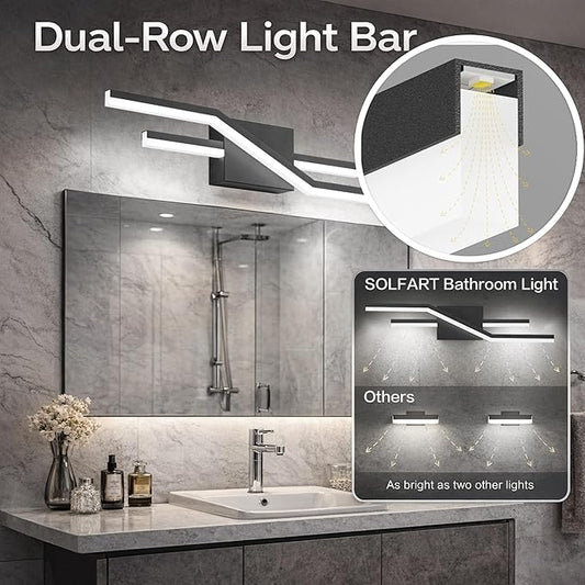 SOLFART Bathroom Light Fixtures Matte Black Dimmable LED Bathroom Vanity Lights Over Mirror 24 Inch Modern Wall Lights